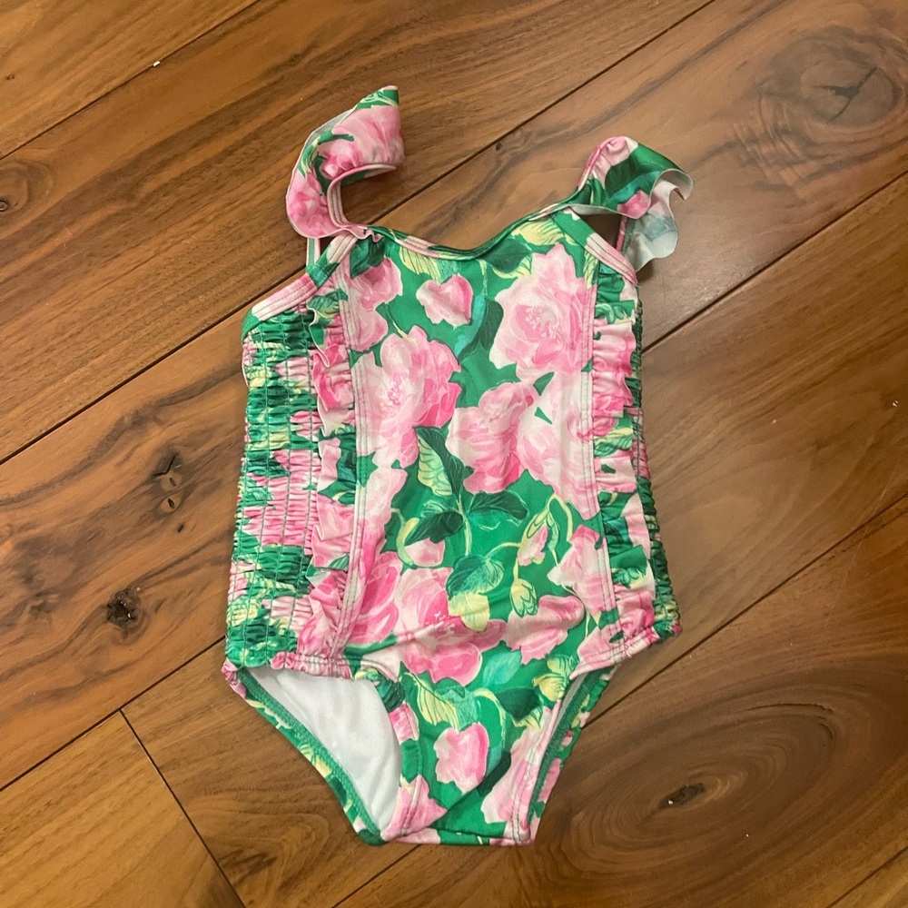 Janie and Jack pink & green swimsuit size 6-12 month; perfect condition